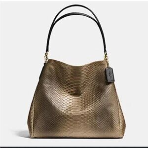 Coach Metallic Embossed Leather Phoebe Shoulder Bag Ombre Gold/Bronze/Black- NWT